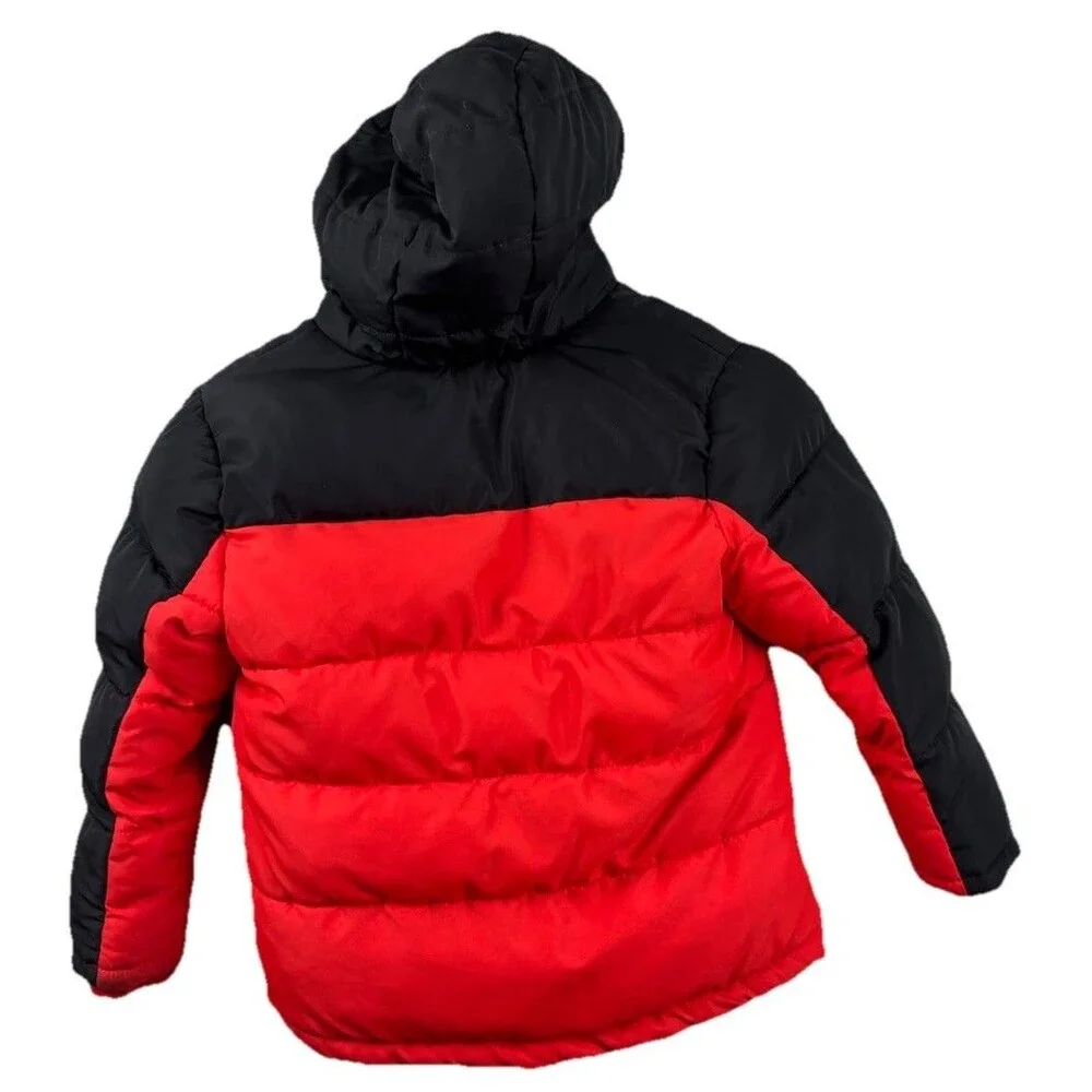 Eddie Bauer Puffer Coat Jacket Kids 3T Red Black Hooded Sherpa Lined